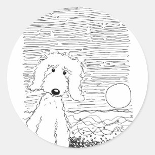 Golden Doodle on the Beach Classic Round Sticker