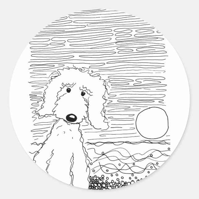 Golden Doodle on the Beach Classic Round Sticker (Front)