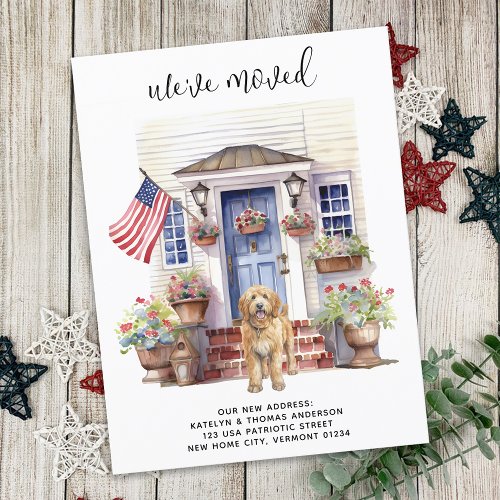 Golden Doodle Patriotic Personalized Dog Moving Announcement Postcard