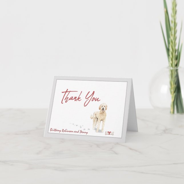Golden Doodle Pet Dog Personalize Bone Ribbon   Thank You Card (Front)
