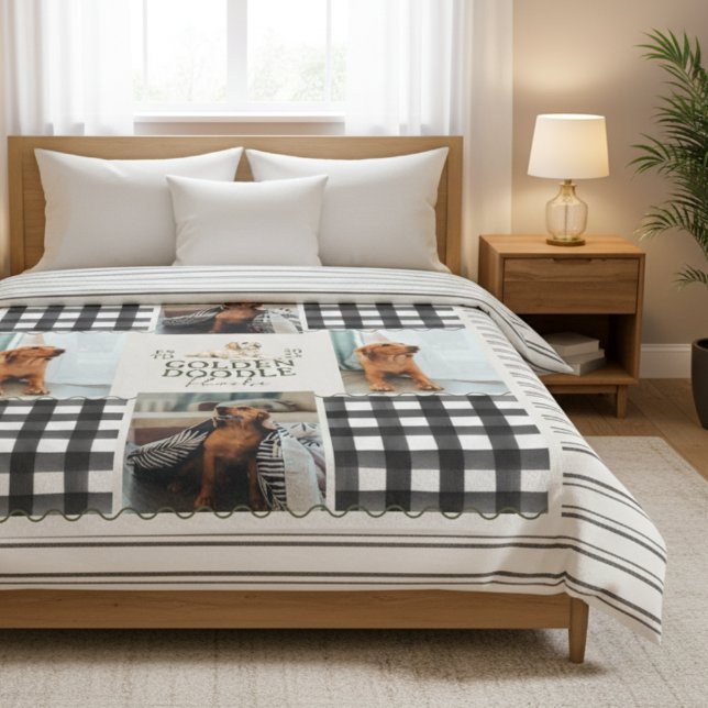 Golden Doodle Pet Four Photo Checkered Gingham  Fleece Blanket (Cozy up with this Checkered Gingham Golden Doodle Pet Four Photo Fleece Blanket!)