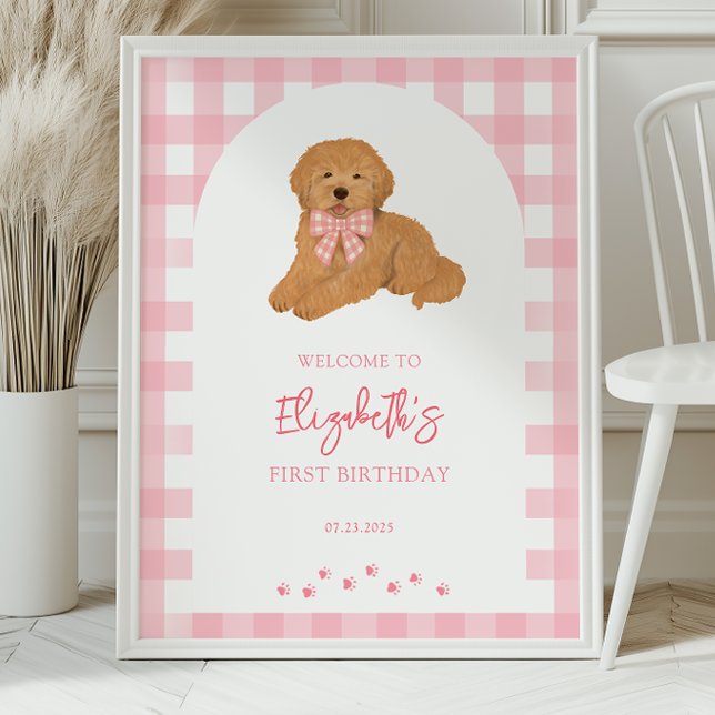 Golden Doodle Puppy Birthday Party Welcome Poster (Creator Uploaded)