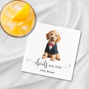 Golden Doodle Puppy Drinks On Me Dog Wedding Napkins