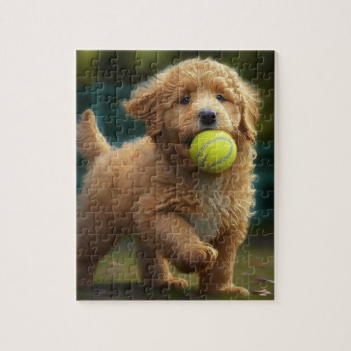 Golden Doodle Puppy Plays Ball Jigsaw Puzzle