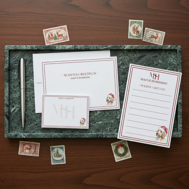 Golden Doodle Santa Christmas Stationery Note Card (Shop the full collection at Doodle Dog & Co. on Zazzle!)