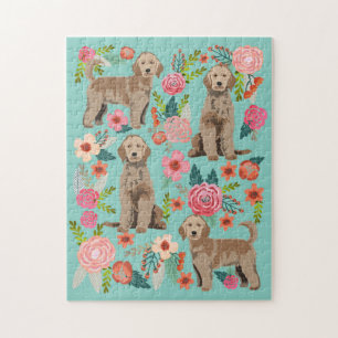 Golden Doodle Vintage Florals Dog Jigsaw Puzzle