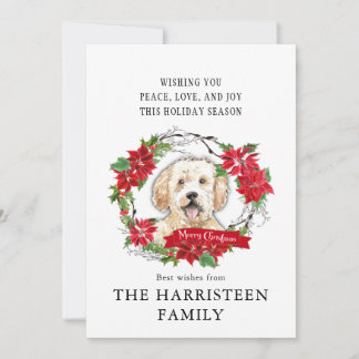 Golden Doodle Watercolor Poinsettia Christmas Holiday Card