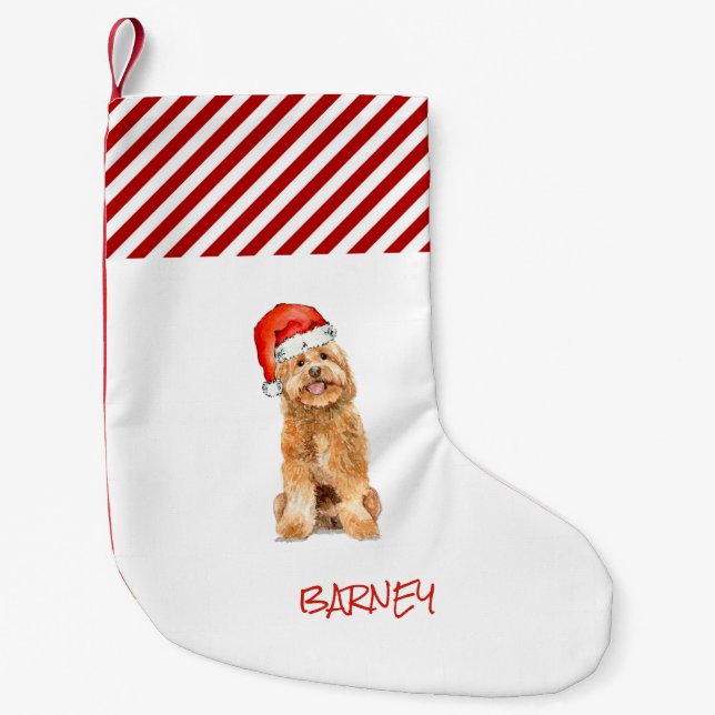 Golden doodle with Santa hat  Christmas Stocking (Front)
