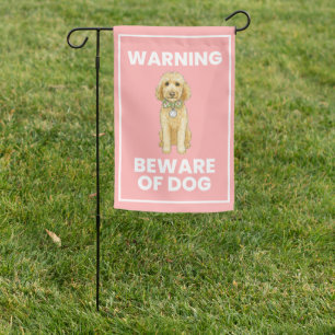Golden Doodle Yard Flag  - Beware of Dog - Pink