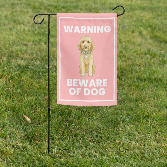 Golden Doodle Yard Flag  - Beware of Dog - Pink (In SItu)