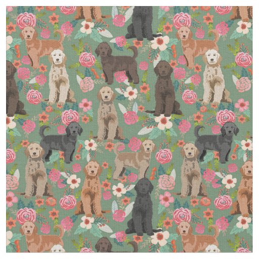 Golden Doodles vintage floral green Fabric
