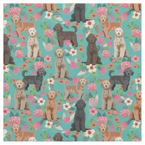 Golden Doodles vintage floral turquoise Fabric