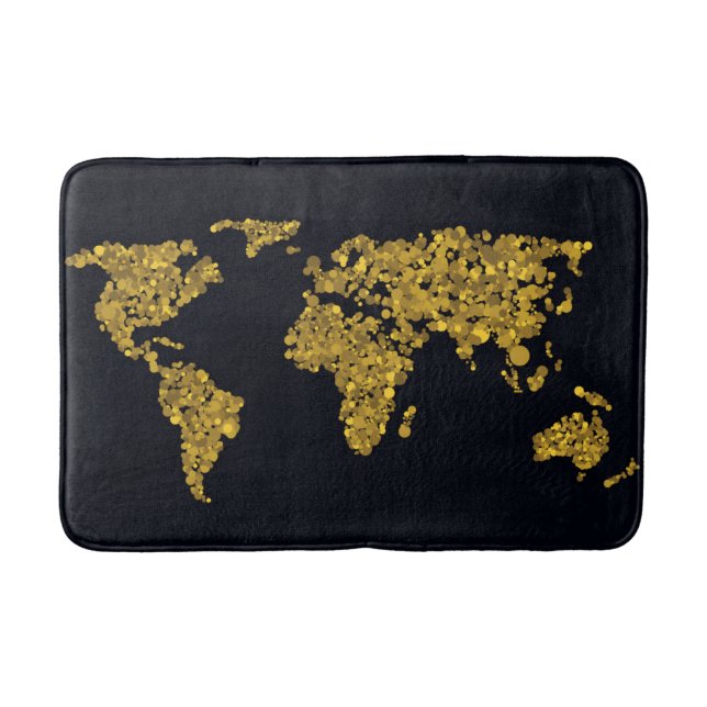 Golden Dot World Map Bathroom Mat (Front)