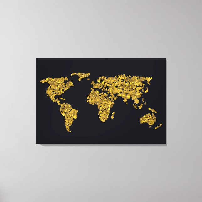 Golden Dot World Map Canvas Print (Front)