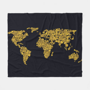 Golden Dot World Map Fleece Blanket
