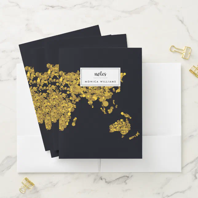 Golden Dot World Map Pocket Folder | Zazzle