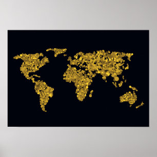 Golden Dot World Map Poster