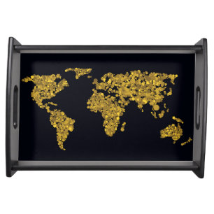 Golden Dot World Map Serving Tray