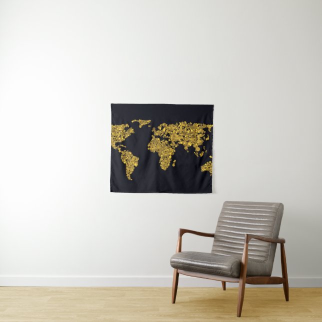 Golden Dot World Map Tapestry (In Situ (Horizontal))