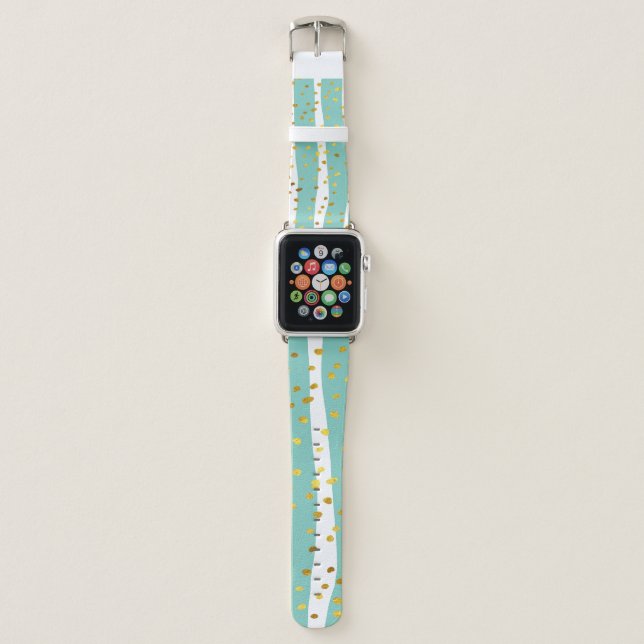 Golden Dots and Stripes: Elegant Pattern Apple Watch Band (Front)