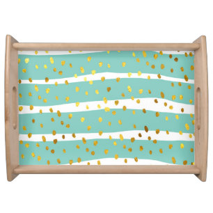 Golden Dots and Stripes: Elegant Pattern Serving Tray