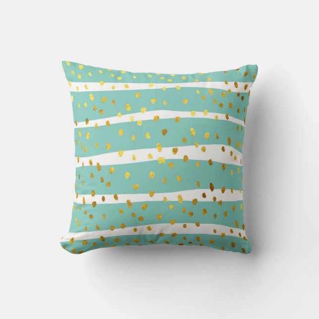 Golden Dots and Stripes: Elegant Pattern Throw Pillow (Front)