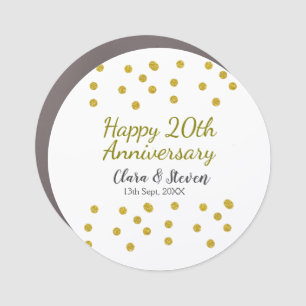 Golden dots glitter happy 20th anniversary wedding car magnet