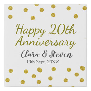 Golden dots glitter happy 20th anniversary wedding faux canvas print