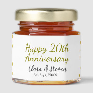 Golden dots glitter happy 20th anniversary wedding honey jar favors