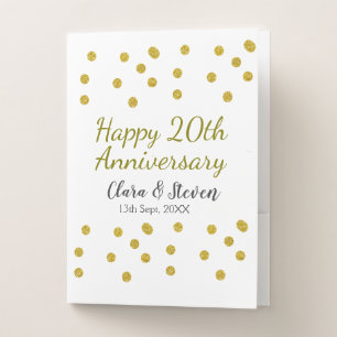 Golden dots glitter happy 20th anniversary wedding pocket folder