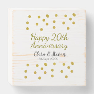 Golden dots glitter happy 20th anniversary wedding wooden box sign