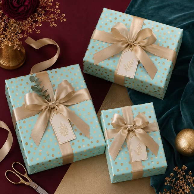 Golden dots on mint background wrapping paper sheets (Creator Uploaded)