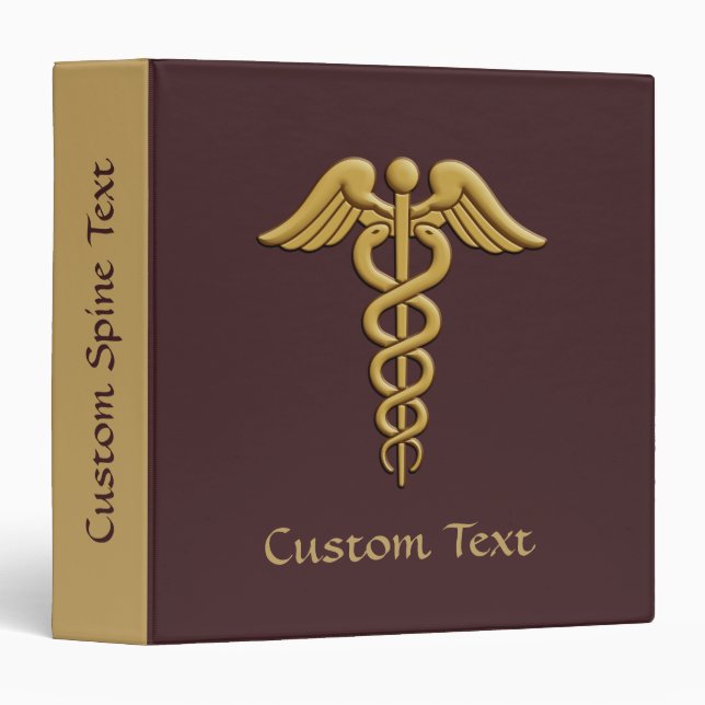 Golden Double Snake Caduceus 3 Ring Binder (Front/Spine)