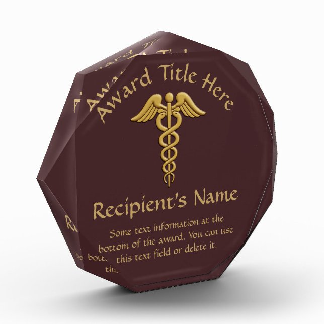 Golden Double Snake Caduceus Acrylic Award (Left)