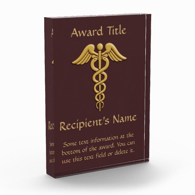 Golden Double Snake Caduceus Acrylic Award (Left)
