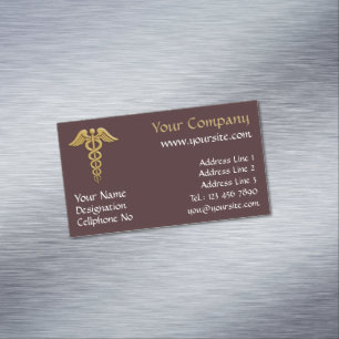 Golden Double Snake Caduceus Business Card Magnet