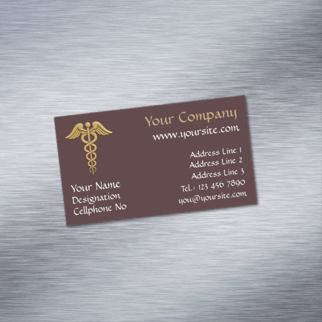 Golden Double Snake Caduceus Business Card Magnet (In Situ)