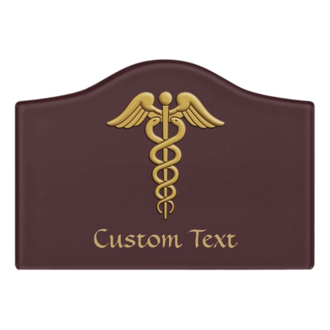 Golden Double Snake Caduceus Door Sign (Small Crest Front)