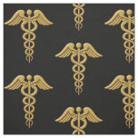 Golden Double Snake Caduceus Fabric