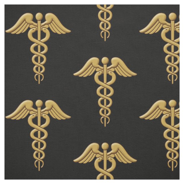 Golden Double Snake Caduceus Fabric (Swatch)