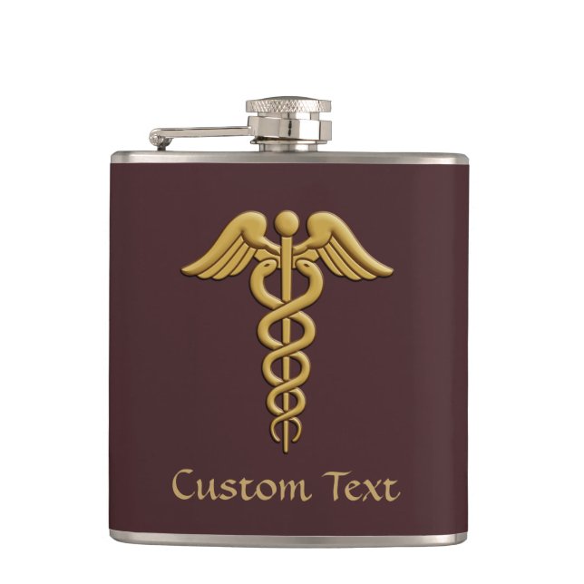 Golden Double Snake Caduceus Flask (Front)