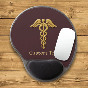 Golden Double Snake Caduceus Gel Mouse Pad