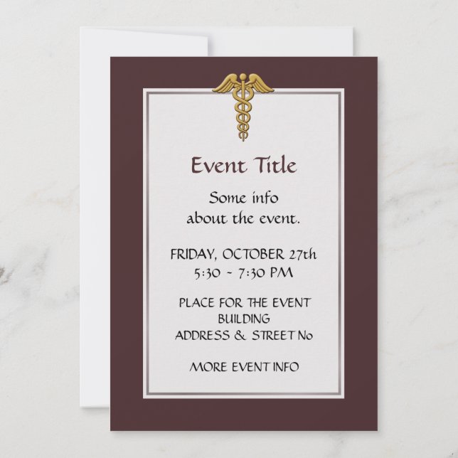 Golden Double Snake Caduceus Invitation (Back)