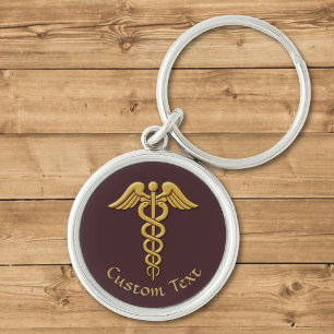 Golden Double Snake Caduceus Keychain