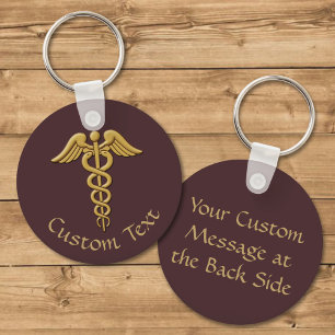 Golden Double Snake Caduceus Keychain
