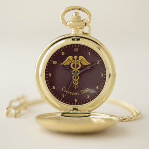 Golden Double Snake Caduceus Pocket Watch