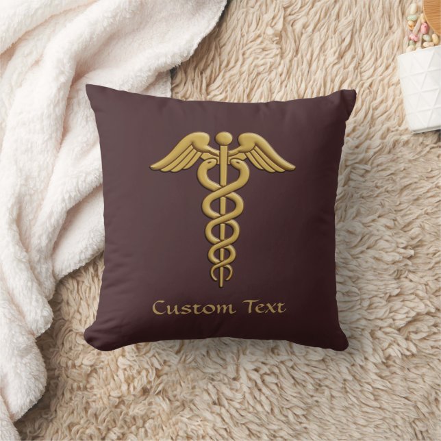 Golden Double Snake Caduceus Throw Pillow (Blanket)