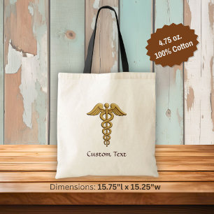 Golden Double Snake Caduceus Tote Bag