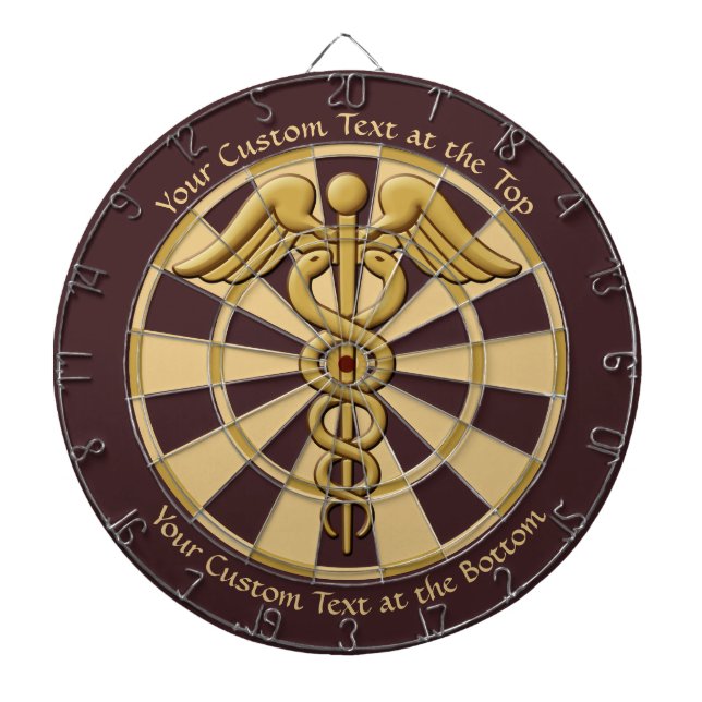 Golden Double Snake Caduceus with Custom Text Dart Board (Front)