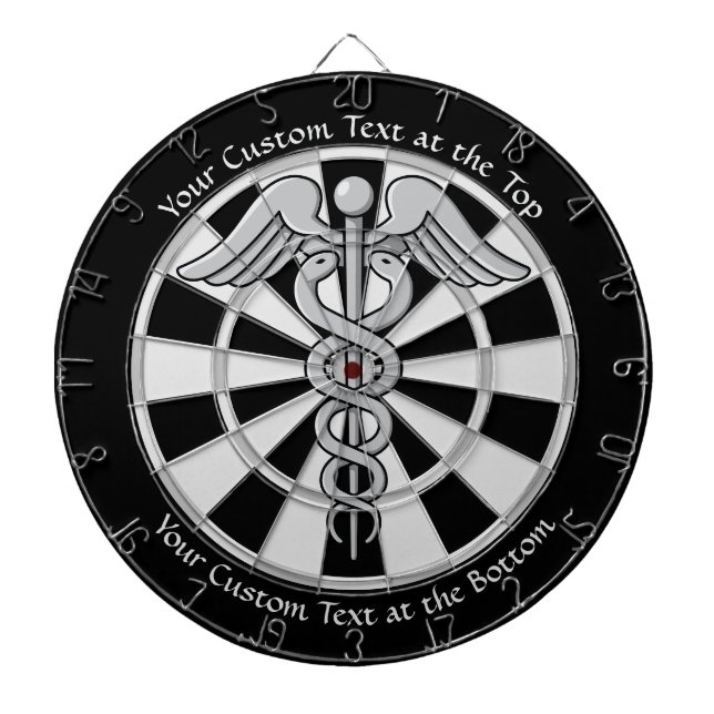 Golden Double Snake Caduceus with Custom Text Dart Dart Board (Front)